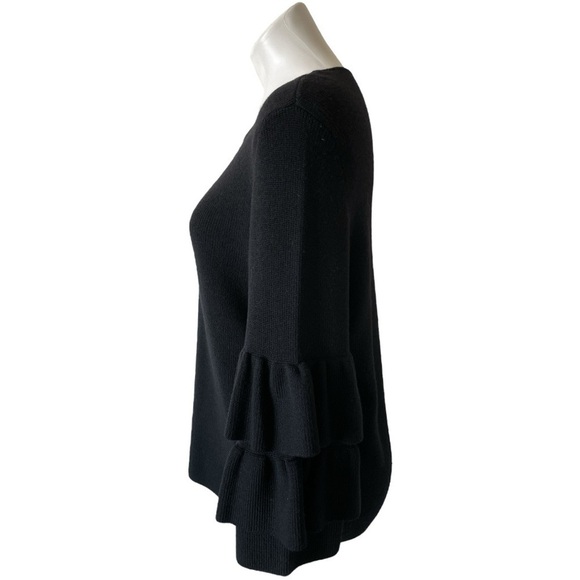 J. McLaughlin Italian Merino Wool Sweater Tiered Ruffle Sleeve Black Large - Picture 2 of 12